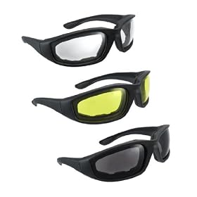 3 Pair Motorcycle Riding Glasses Smoke Clear Yellow