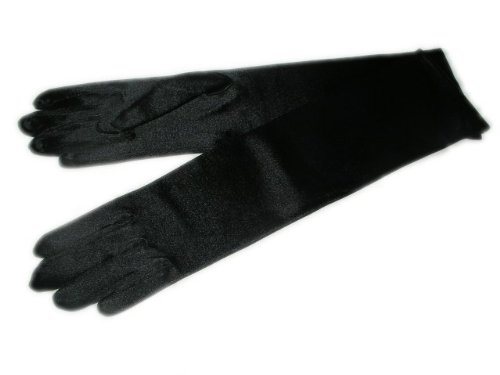 Adult 15 Long Elbow Length Lycra Satin Gloves Black