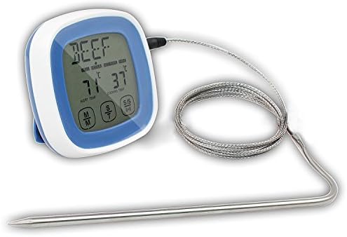 Digital Touchscreen Meat Cooking Thermometer and Timer with Stainless Steel Probe for BBQ Kitchen Oven Grilling Candy Food and Smoker - Blue
