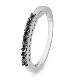 Platinum Plated Sterling Silver Round Diamond Black Anniversary Ring (1/20 cttw)