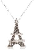 Sterling Silver Black-Diamond Eiffel Tower Pendant Necklace