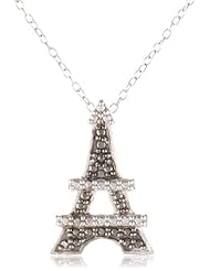 Sterling Silver Black-Diamond Eiffel Tower Pendant Necklace