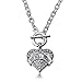 Inspired Silver Pit Bull Mom Pave Heart Toggle Necklace Clear Crystal Rhinestones