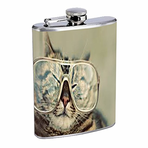 8oz Hip Flask Stainless Steel with Funny Cat Design Highest Quality Is a Great Accessorie That Also Compliments a Funny Cat T-shirt,for Men and Women, Also Long Sleeve and Large Size Shirt D6