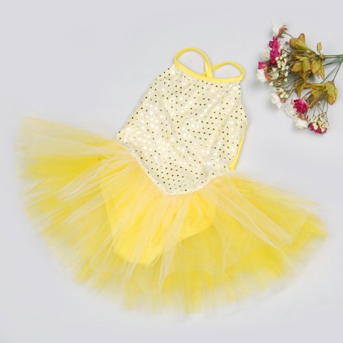 Girl Ballet Dance Dress Gymnastic Leotard SequinTutu 5-6 Yrs - Yellow