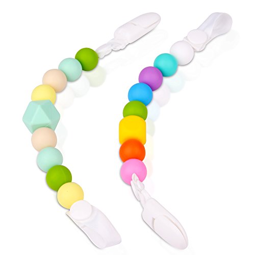 Best Baby Pacifier Clip Bundle - 2 Silicone Pacifier Holders - Fun, Colorful and BPA-Free Pacifier Clips - Unisex Pacifier Holder for Boys or Girls