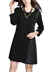 Plus Size Winter Vertical Stripe Floral Print Polyester Embroidered Shift Round Neck  Dress