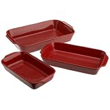 Apilco French Porcelain Rectangular 3 Piece Baker, Cherry Red by 