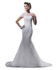 Cap Sleeves Natural   Waistline Mermaid Lace Applique Scoop Neck Organza Floor Length  Dress