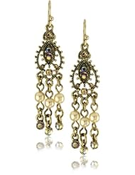 1928 Jewelry Brass Tone Simulated Plastic Pearl Mini Chandelier Earrings