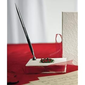 Flower of Love In Romantic Red Mulberry Paper Wrapped Pen Set - Silver Pen (Set of 1) - by Weddingstar