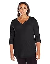 Just My Size Women's Plus Size Split Neck Tunic, Black, 2X
