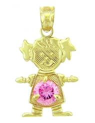 Baby Girl CZ Pink June Birthstone 14K Yellow Gold Charm