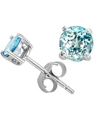 Tommaso Design (tm) Round 7mm Simulated Aquamarine Earring Studs in 14 kt White Gold