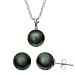 8-9mm Black South Sea Tahitian Pearl Earring & Pendant with .01ctw Diamond Set Sterling Silver 18