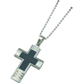 Stainless Steel Carbon Fiber Cross Mens Necklace 22