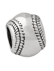 Sterling Silver Reflection Beads Collection Baseball Bead Charm 4mm Hole (fits 3mm European Style Charm Bracelets)