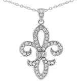 Paris Jewelry Sterling Silver Diamond Fleur de Lis Pendant