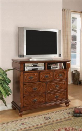 TV Dresser Stand Antique Spanish Design in Dark Oak Finish