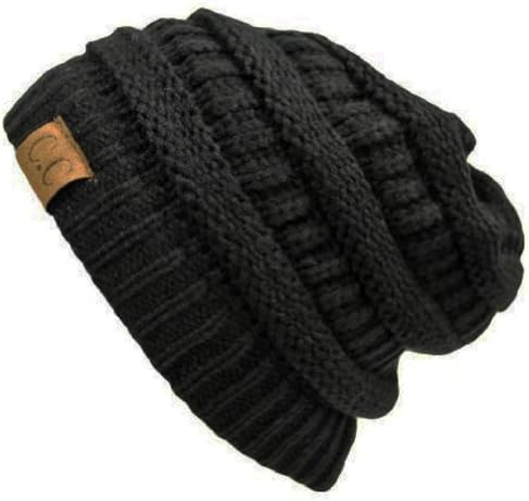 Black Thick Slouchy Knit Oversized Beanie Cap Hat