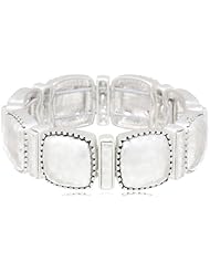 NINE WEST VINTAGE AMERICA "Metal Geo Jewels" Silver Colored Ox Textured Stretch Bracelet, 2.5"