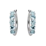 10k White Gold 5 Stone Aquamarine Hoop Earrings