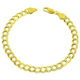14 Karat Yellow Gold Round Double Link Charm Bracelet (7.5 Inch)