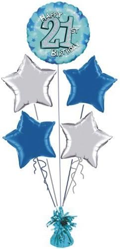 21st BIRTHDAY BLUE &amp; SILVER FOIL HELIUM BALLOON DISPLAY IDEAL FOR PARTY by Giftime and Partytime