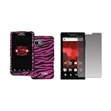 EMPIRE Verizon Motorola DROID Bionic Hot Pink and Black Zebra Stripes Rubbe ....