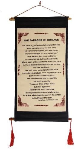 Dalai Lama Quotes ~ Cotton Canvas Scroll ~ The Paradox of Our Age ~ Natural White Color by Tara Imports