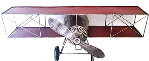 Nostalgic Red Metal Bi-Plane with Propeller Style Hanging Wall Shelf