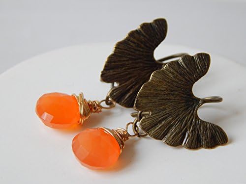 Ginko Leaf Orange Carnelian Drop Earrings