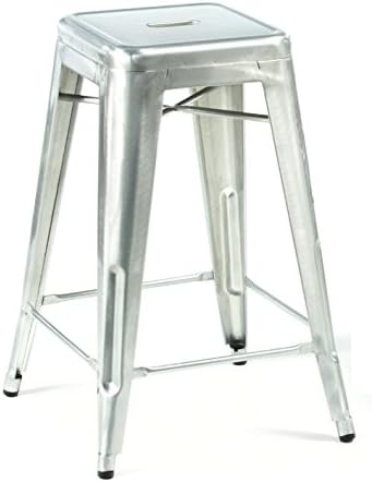 Stella Metal Cafe Counter Stool in Brushed Galvanized Finish