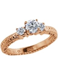 0.74 Ct Round G/H I1 Diamond 18K Rose Gold 3-Stone Ring