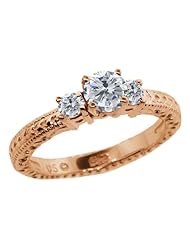 0.74 Ct Round G/H I1 Diamond 18K Rose Gold 3-Stone Ring