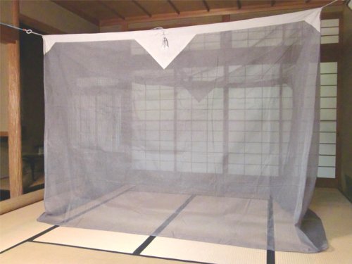 日本製　洋室にもあう粋な色　奈良の特産　国産蚊帳　片麻　6帖用(6畳用)　薄墨【吊り手無料サービス】