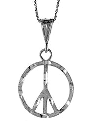 Sterling Silver Large Peace Sign Pendant7/8 inch Tall,
