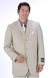Men's Super 140's Merino Wool Single Breasted Light Tan Pinstripe Dress Suit