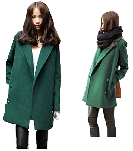 2014 秋 冬 韓国 レディース 長袖 あたたかいアウターウール コート グリーン S M L XL