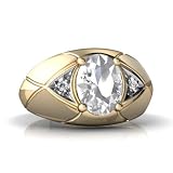 14K Yellow Gold Oval Genuine White Topaz Men's Men's Ring