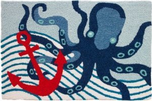 Nautical Octopus and Anchor in Deep Blue Sea Jellybean Accent Area Rug