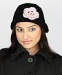 Handmade Pure Acrylic Hat - Crocheted Entirely By Hand in Black Elegant Yarn - Includes Pink Removable Crocheted Flower Pin (One-of-a-kind)
