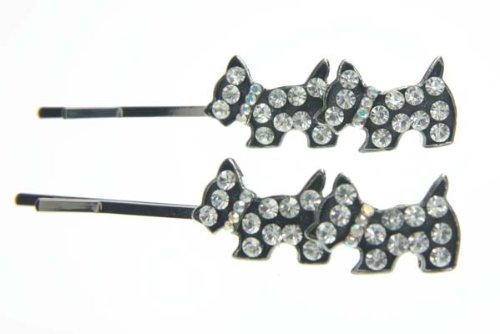 A Pair of Crystal Clear Glittering Puppies Swarovski Crystal Bobbie Pin