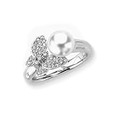 South Sea Pearl and 1/5 ct. Diamond Butterfly Ring in 14K White Gold