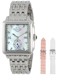 GV2 by Gevril Womens 9200 Bari Rectangular Mother-Of-Pearl Diamond Bracelet and Leather Straps Watch Set