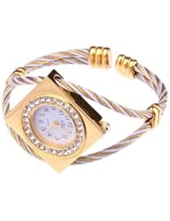 White Fashion Steel Wire Rhombus Rhinestone Girl Lady Women Wrist Watch