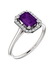 18K White Gold 7.00x5.00mm Emerald Cut Chatham Created Alexandrite and Diamond Halo-Style Ring -- LIFETIME WARRANTY