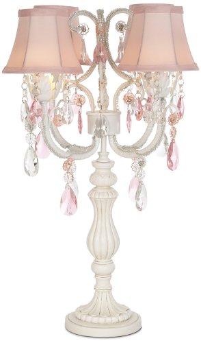 Antique White with Pink Crystal 4-Light Electric Candelabra