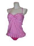 Mw Long Ruffle Tankini Bikini Swimsuit, Bra Straps, Multiple Prints
