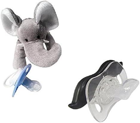 Baby Classic the Gentleman Mustache Pacifier (Brown) with Baby Classic Pacifier with Detachable Plush Elephant ! #1 Rated Baby Pacifier ! Comparable to Wubbanub ! Perfect for Every Baby ! Safe to Use ! Guaranteed to Keep Baby Satisfied